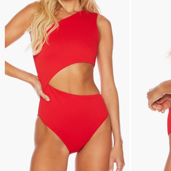 Beach riot Celine Cutout One-Shoulder One-Piece Swimsuit, red swim small 1197 - Picture 3 of 6